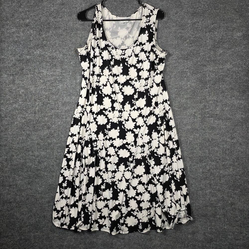 Jessica London Floral Dress Black White Sleeveless Fit Flare L/XL approx - Picture 1 of 6